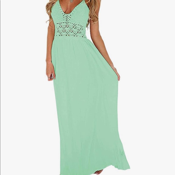 Women’s Beach Crochet Backless Bohemian Halter Maxi Long Dress. - Picture 3 of 5